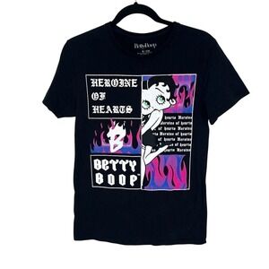 Betty Boop Mens Black Heroine of Heroes Crew Neck 100% Cotton T-Shirt Size Small